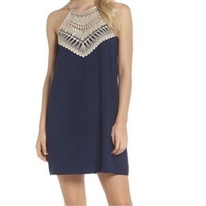 Lilly Pulitzer Pearl Soft Shift Navy Dress with Gold Detail